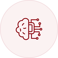 A red and white icon of a cloud with a circuit board